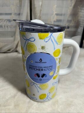 Stainless steel 67 oz pink floral pitcher
